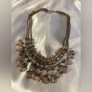 Vintage Gold and Brown Statement Bib Necklace